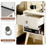 White P2 particleboard with solid wood legs, linen-textured melamine finish, and ring pull handle. 38*30*55cm. One drawer with a lower compartment. Bedside table. 1PC - Image 2