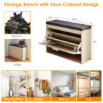 Rattan Shoe Rack, Hallway Shoe Bench, Shoe Cabinet with Flip-Drawer and Seat Cushion - Image 3