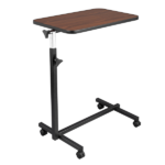 Multifunctional Adjustable Bedside Table MDF + Iron Movable Sofa Side Table 4-Wheeled Small Computer Desk with Brakes 26.5*16.5*27~44in Dark Wood Grain Color - Image 6