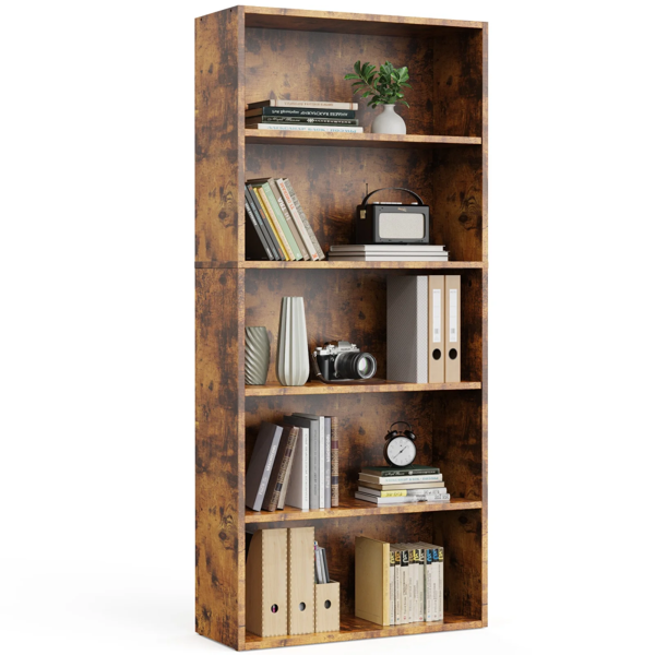 5-Tier Bookshelves with Adjustable Shelves, Floor Standing Bookcase for Home & Office Storage, Rustic Brown (Shipment from Walmart)