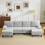 U-Shaped Sectional Sofa with 2 Short Chaise Lounges, 4 Seater Indoor Chenille Fabric Combination Couch, Plastic Legs, 111.4" L x 48.4" D x 33.1" H Living Room Furniture, Dark Beige Grey - Image 12