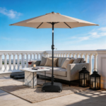 9ft Patio Umbrella, Outdoor Market Umbrella with Push Button Tilt, Crank Handle, 6 Sturdy Iron Ribs, UPF 50+ Waterproof Solution-Dyed Polyester Canopy, for Garden, Deck, Backyard, Poolside, Beige - Image 27