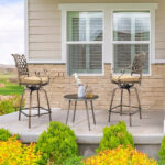 Outdoor Swivel Bar Stools Set of 2, Cast Aluminum Patio Bar Height Chairs, All-Weather Bar Dining Chairs Outdoor Swivel Chairs Furniture (Grid Back) - Image 11