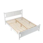Queen Single Bunk Bed Painted + Melamine Veneer & Pine + MDF Bed Frame Vertical Striped Decorative Bed Frame 63.78*83.46*37.8in White - Image 6