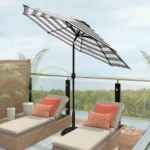 Outdoor 9ft Patio Umbrella with Crank Handle and Push Button Tilt, Outdoor Market Umbrella with 8 Ribs - Black Stripe - Image 6