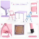 Kids Picnic Table and 2 Chairs Set, Foldable Table for Backyard, Camping and Crafts, Pastel - Image 3