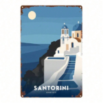 CIFbuy 1pc Santorini Greece Metal Sign, Vintage Greek Island Wall Art, Rustic Retro Tinplate Decor, White & Blue Cycladic Architecture, TikTok, TikTok, Self-pickup Logiopics - Image 8