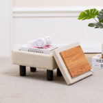 ( SKU:21452067) Foot Stool Ottomans Linen Footrest Storage Ottoman Step Stool Seat with Solid Wood Legs Modern Accent Stools for Couch Living Room Beige (TEMU - Image 2