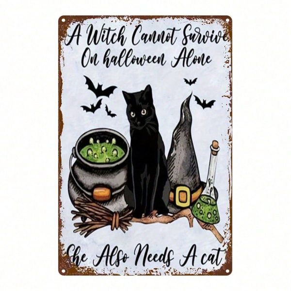 5eb06211-8957-4ee6-95db-b79659e507b2.png CIFbuy Vintage Witch Black Cat Cauldron Metal Sign 8x" Inch, Quote 2D Flat Iron Wall Plaque Waterpro Sign 8ikTok, Sign 8ikTok, t Self-pickup Logiopics - Image 1