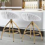 2pcs Teddy Velvet Gold-plated Iron Feet Bar Stool Weaving Style White With Swivel - Image 4