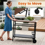 Stainless Steel Outdoor Grill Prep Table with Storage Cabinet Spice Rack & Tool Hooks, Rolling Portable BBQ Cooking Cart Lockable Wheels Heavy Duty Metal Frame for Backyard Patio Pizza Serving Station Black Brown - Image 3