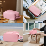 Large Capacity Cosmetic Organizer ,Travel Makeup Bag Organizer, Large Capacity Toiletry Bags for Traveling, Flat Open Waterproof PU Leather Cosmetic Bag with Compartments and Handles - Image 8
