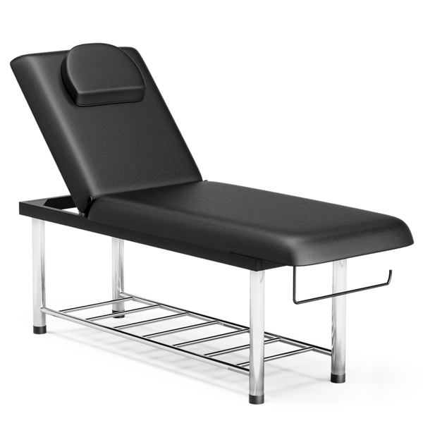 Professional Stationary Massage Table, 550lbs Heavy Duty Wide Exam Bed for Treatment, Backrest Adjustable, Removable Headrest, Bottom Shelf Storage and Towel Hook, Black