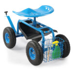 Rolling Garden Work Seat with Wheels, Gardening Stool for Planting, Garden Scooter with 360 Degree Swivel Seat & Steering Handle & Tool Tray, Blue - Image 4