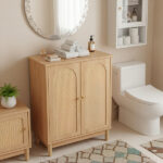 Natural wood color, particleboard with melamine veneer and rattan finish, 60*30*80cm, double doors, bathroom vanity - Image 8