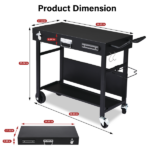 Portable Outdoor Grill Table Cart, Foldable Grill Cart with Wheels, Food Prep Table with Bottle Opener, Seasoning Tray, Rubbish Bag Holder, Black - Image 2