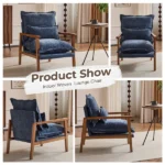 Cloud Shaped Indoor Leisure Chair with Solid Wood Armrest & Solid Wood Frame, Chenille Fabric Accent Chair with Lumbar Pillow, Single Sofa Chair Slate Blue - Image 3