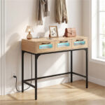 35.5" Narrow Console Table with LED Lights & Power Station, 3-Drawer Entryway Sofa Table with Charging Ports - Image 6