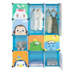 4-Layer 12-Grid 2-Hanging Rod Magic Cube Wardrobe, Plastic + Steel Wire Material with Animal Pattern, Pattern Door Blue Cabinet - Image 15