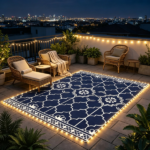 Reversible LED Light Outdoor Rug Carpet 12'x9' PP Straw Material with Carry Bag And Ground Stakes for Garden Patio Decor - Image 6
