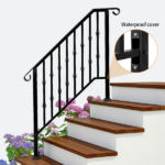 [Same Code 16547875 16547875]Matte Black Outdoor 3 Level Iron Handrail - Image 7