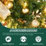 48in Pre-lit Christmas Wreath, Lighted Artificial Xmas Wreath with 150 Warm White Lights and 450 PVC Tips and DIY Ornaments, for Front Door Gate Wall Xmas Party Decorations, Light Green & Golden - Image 3