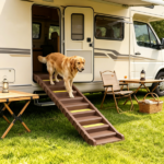 Brown Portable Dog Ramp – Foldable Stairs for Medium Small Dogs to Get on Car Truck SUV