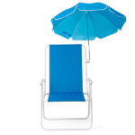 1 Pack Heavy Duty Steel Beach Chair with Umbrella, XL Size 15" Seat Height Royal Blue, Oxford Cloth with Support Bar, Single Position Adjustable, 120kg Load - Image 3