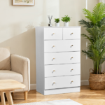 25.98"*15.75"*43.7"(L*W*H) 5-Tier 6-Drawer Cabinet Drawer Dresser with Gold Handles White - Image 9