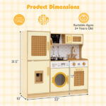 Kids Wooden Kitchen Playset 3+ with Fridge Sink Washing Machine with Realistic Light Sound Rattan Doors - Yellow - Image 5