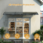Awning for Door Entrance with Drainage Sink, 40x120 Inch Window Canopy Exterior, UV Rain Snow Protection for House Porch Patio Deck, Black Bracket & Brown Board - Image 7