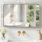 Anti-Fog Bathroom Wall Mirror – 24" x 36" Shatterproof Vanity Mirror with Rectangular Metal Frame, Gold (Shipment from Walmart) - Image 4