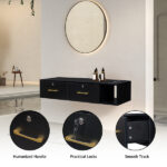 15cm E0 particleboard with hemp surface, two draws and three holes with lock, salon cabinet, black - Image 3