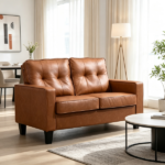 Brown 51" Wide Double Sofa – 2-Seater Tufted PU Leather Loveseat with Padded Armrests