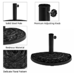 Half Round Umbrella Base Stand with Floral Pattern, Black - Image 3
