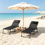 Black 2 Folding Chaise Lounge Pool Chairs – for Poolside Tanning, Pillow, Breathable Mesh - Image 4