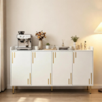 White 4-Door Buffet Storage Cabinet with Push-to-Open Soft Close Doors, Adjustable Metal Legs Anti-Tip Kits Engineered Wood Sideboard Coffee Bar Station for Kitchen Dining Living Room - Image 6