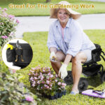 Rolling Garden Cart with Cushioned Backrest & Seat, Outdoor Gardening Stool for Planting, Garden Scooter with 360 Degree Swivel Seat & Steering Handle & Tool Tray, Black - Image 5