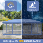 Same Code 24768999 10x20 ft Blue Pop Up Canopy Tent, Instant Folding Shelter with 6 Mesh Panels, 2 Doors & 4 Mesh Windows, 28/22mm Powder Coated Iron Legs, 10x20mm Reinforced Crossbar, 210D Oxford Fabric Outdoor Foldable Canopy with Carry Bag, Without Sandbags - Image 8