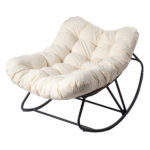 Oversized Rattan Papasan Chair, Outdoor Steel Wicker Rocking Seating with Thick Padded Cushion for Patio, Living Room, Backyard, Porch(Brown Wicker & Beige Cushion) - Image 4