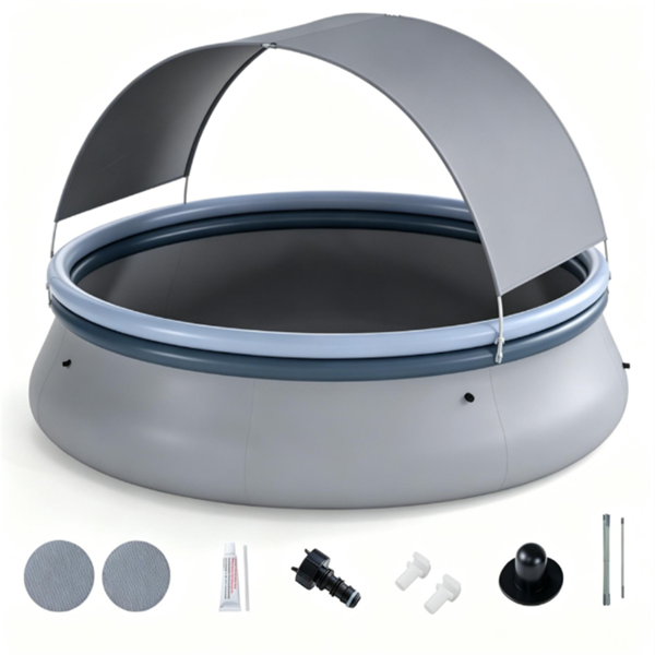 118” x 68” Large Capacity Outdoor Inflatable Pool with Sunshade Tent, Tear‑Resistant PVC Blow‑Up Pool with Repair Kit, 6‑Person Portable Family Swimming Pool
