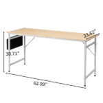 Oak-colored SG001FD P2 particleboard + iron pipe 160cm cut-out computer desk with non-woven fabric storage - Image 3