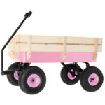 Heavy Duty Steel Wooden Side Support Cargo Wagon with 10" All-Terrain Air Tires, Up to 220lb Load Capacity, for Towing Kids Toys, Gardening Supplies, Pink - Image 2
