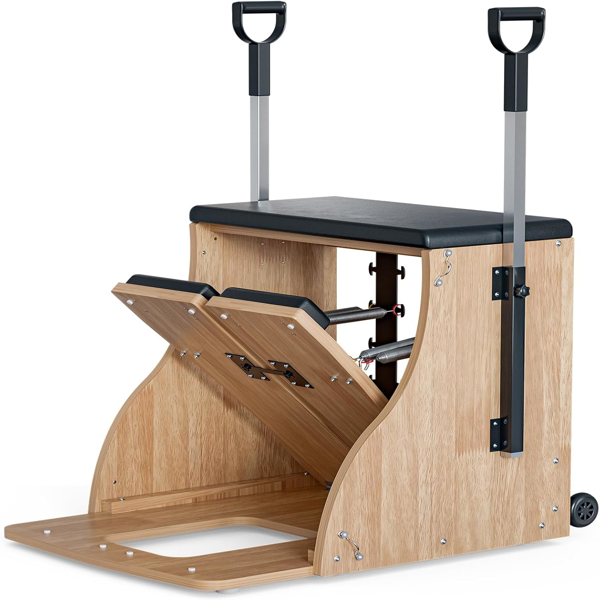 Pilates Chair Wunda Chair Pilates Combo Chair with Handles Split Pedals Reformer Machine for Yoga Core Training Rehabilitation Includes Non-Slip Socks (Wood Panel Bracket)