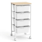 4-Drawer Rolling Storage Cart, Mobile Utility Organizer with MDF Wooden Top (Natural) - Image 3