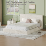 AirFrame Queen Bed Frame with adjustable Sliding Side Table, 8.7'' Cloud Upholstered Sponge Cushion, Easy Assembly (Off-White). - Image 10