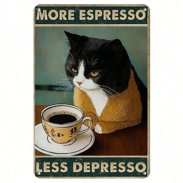 CIFbuy Vintage Metal Wall Art More Espresso Less Depression" Poster, Rustproof UV Resistant Unframed 2D Flat Decor Less DepikTok, Less DepikTok, t Self-pickup Logiopics