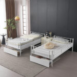 Same Code 71558202 Twin Over Twin Convertible Bunk Bed with 2 Storage Drawers, Metal Bunk Bed Can be Divided Into Two Daybeds, White - Image 16