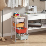4-Drawer Rolling Storage Cart, Mobile Utility Organizer with MDF Wooden Top (Macaron) - Image 2