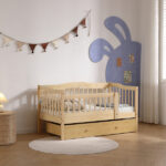 Vertical Fence Wood Painted Pine Toddler Bed with Bottom Drawer and Side Car Bed - Image 11